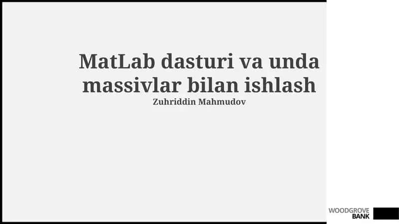MATLAB va Massivlarga Kirish