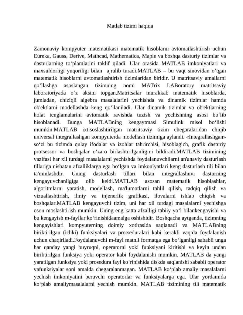 MATLAB tizimi