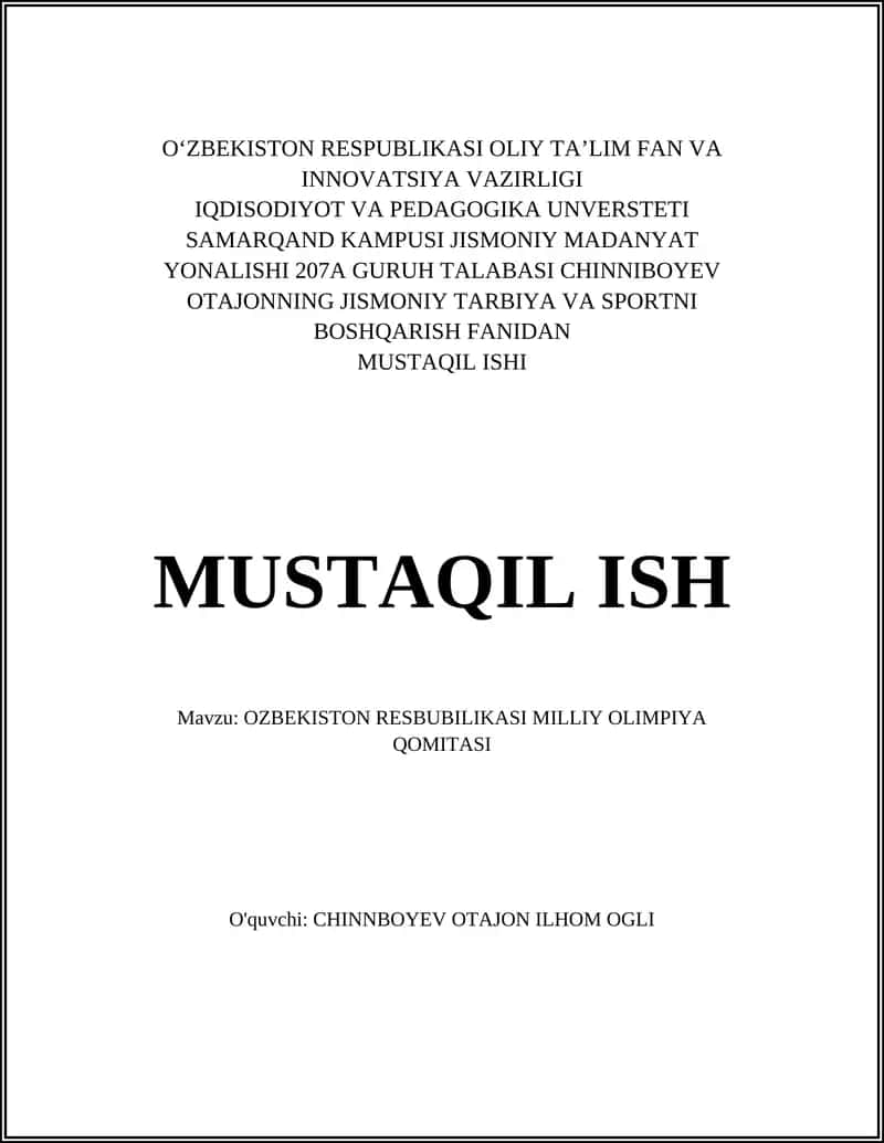 O‘ZBEKISTON RESPUBLIKASI OLIY TA’LIM FAN VA INNOVATSIYA VAZIRLIGI