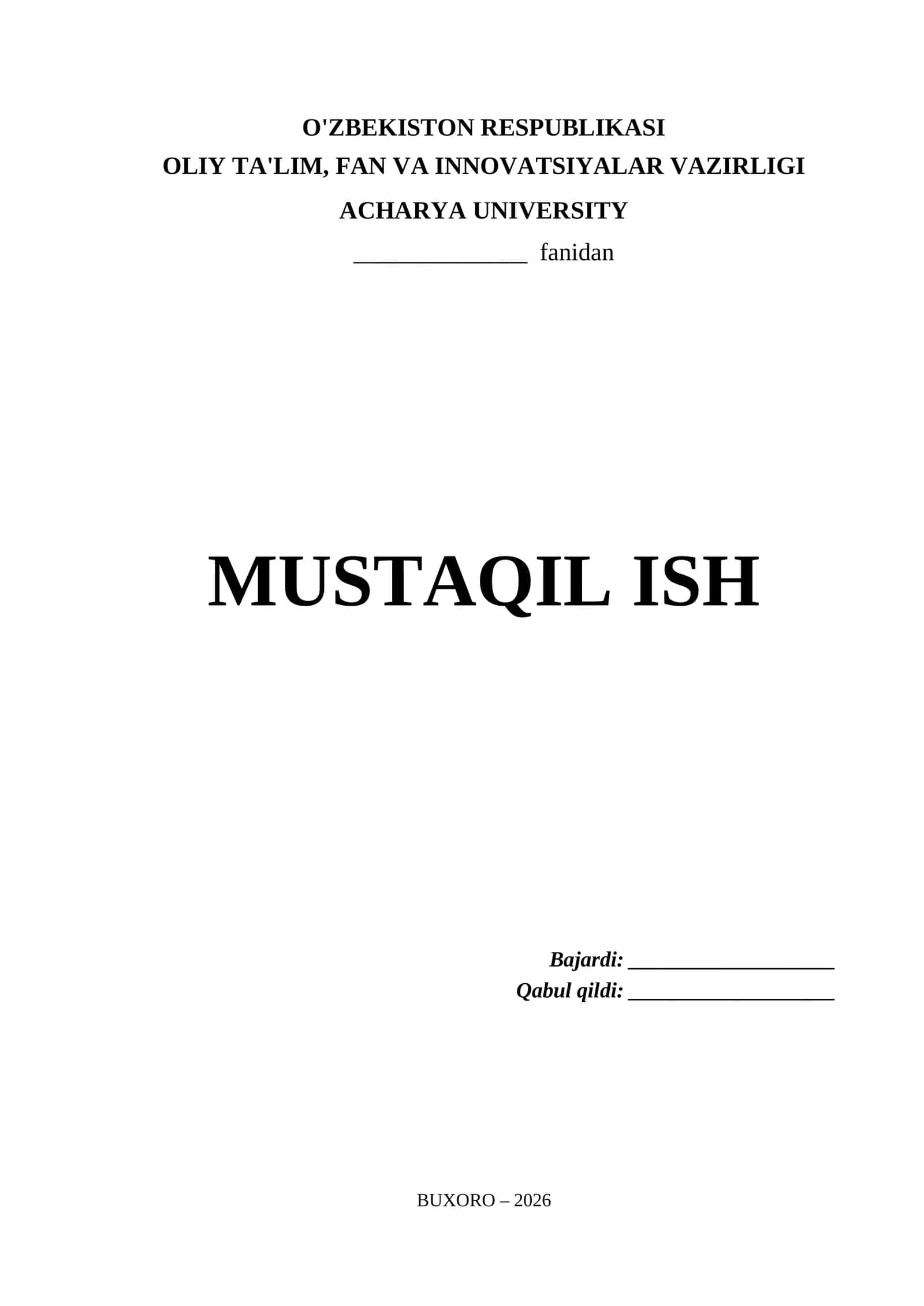 Acharya University Mustaqil Ish Titul Varaq (.docx)