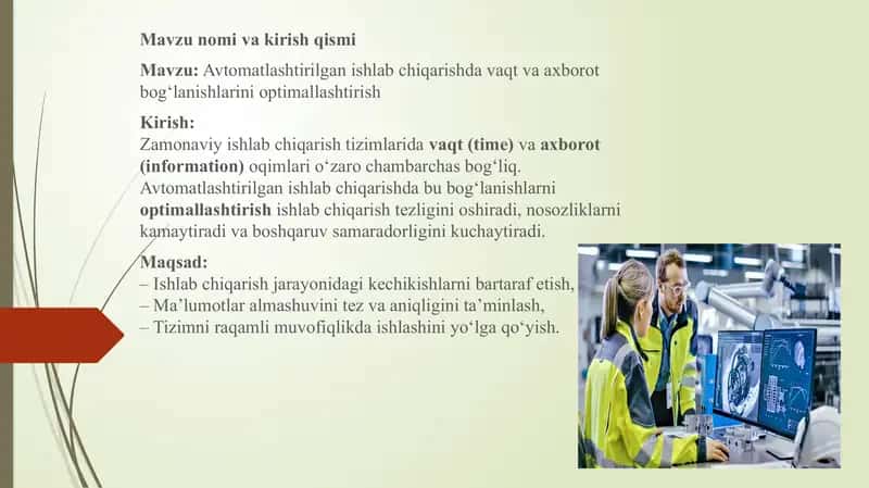 Avtomatlashtirilgan ishlab chiqarishda vaqt va axborot bog‘lanishlarini optimallashtirish