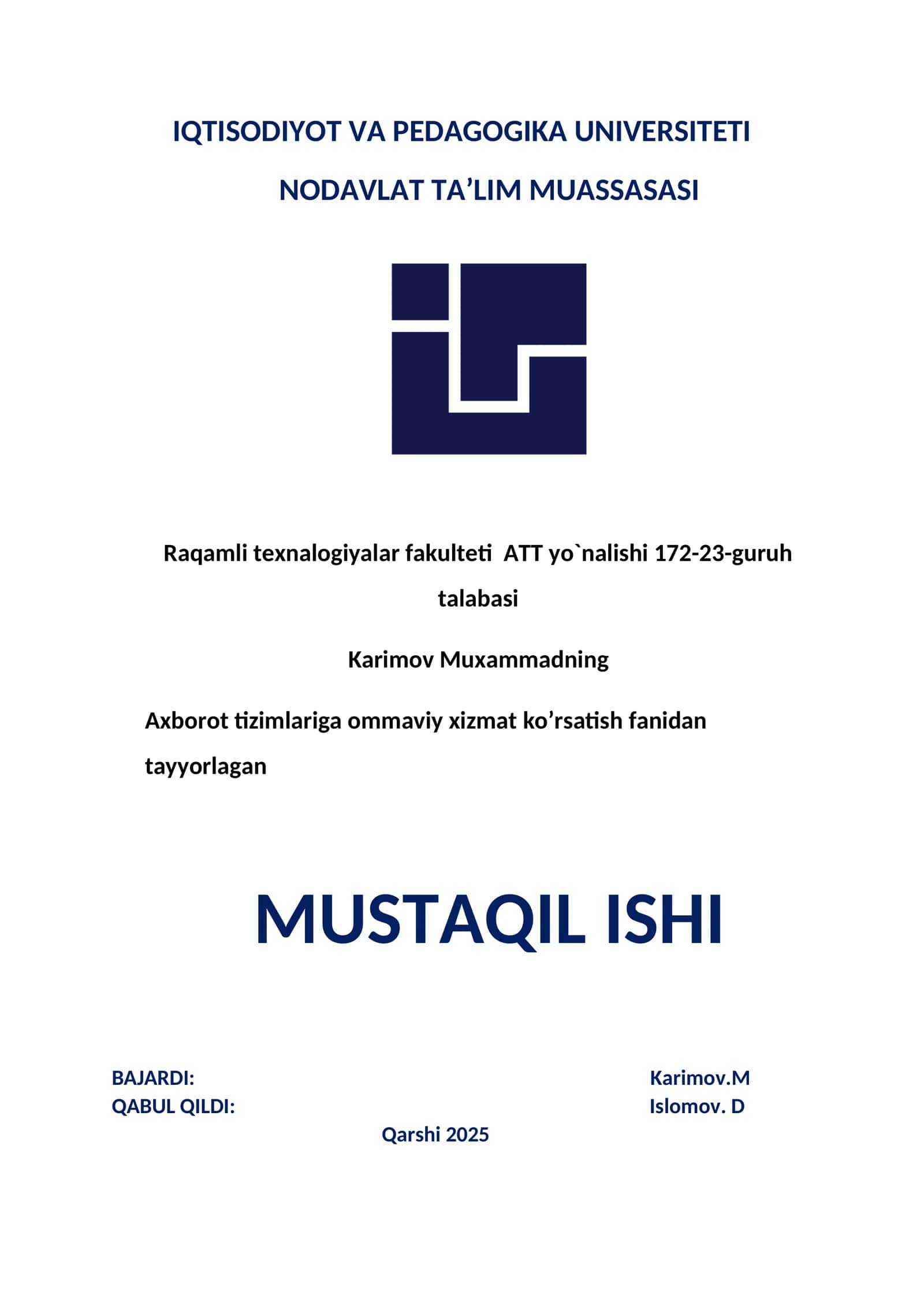 Xizmat ko‘rsatish tizimlarini dasturiy vositalar yordamida modellashtirish va simulyatsiya qilish