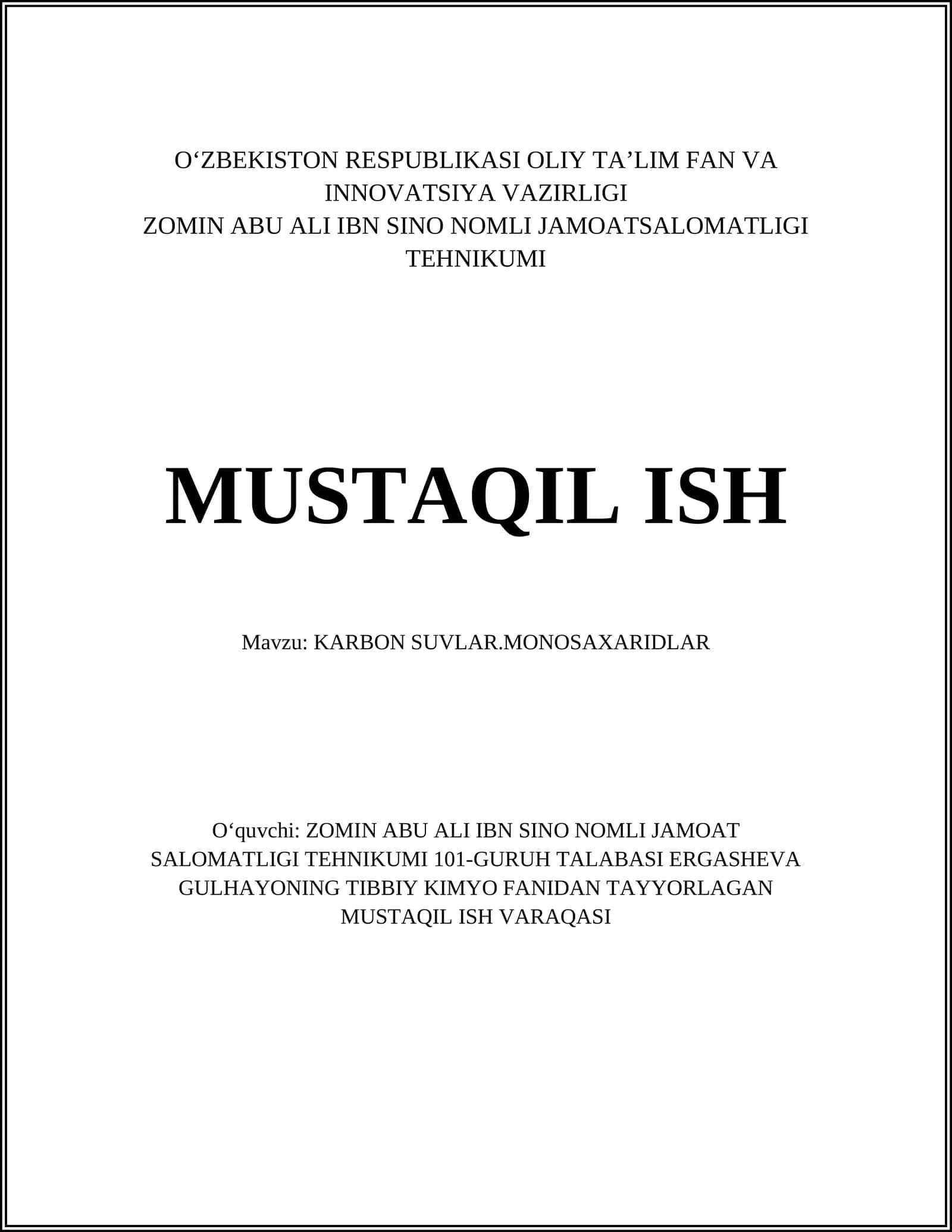 KARBON SUVLAR.MONOSAXARIDLAR