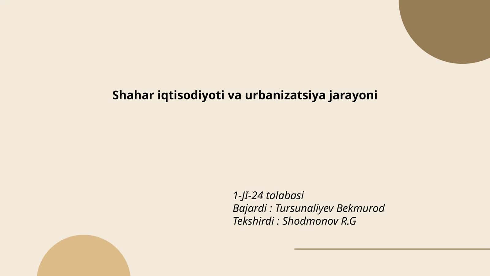 Shahar iqtisodiyoti va urbanizatsiya jarayoni
