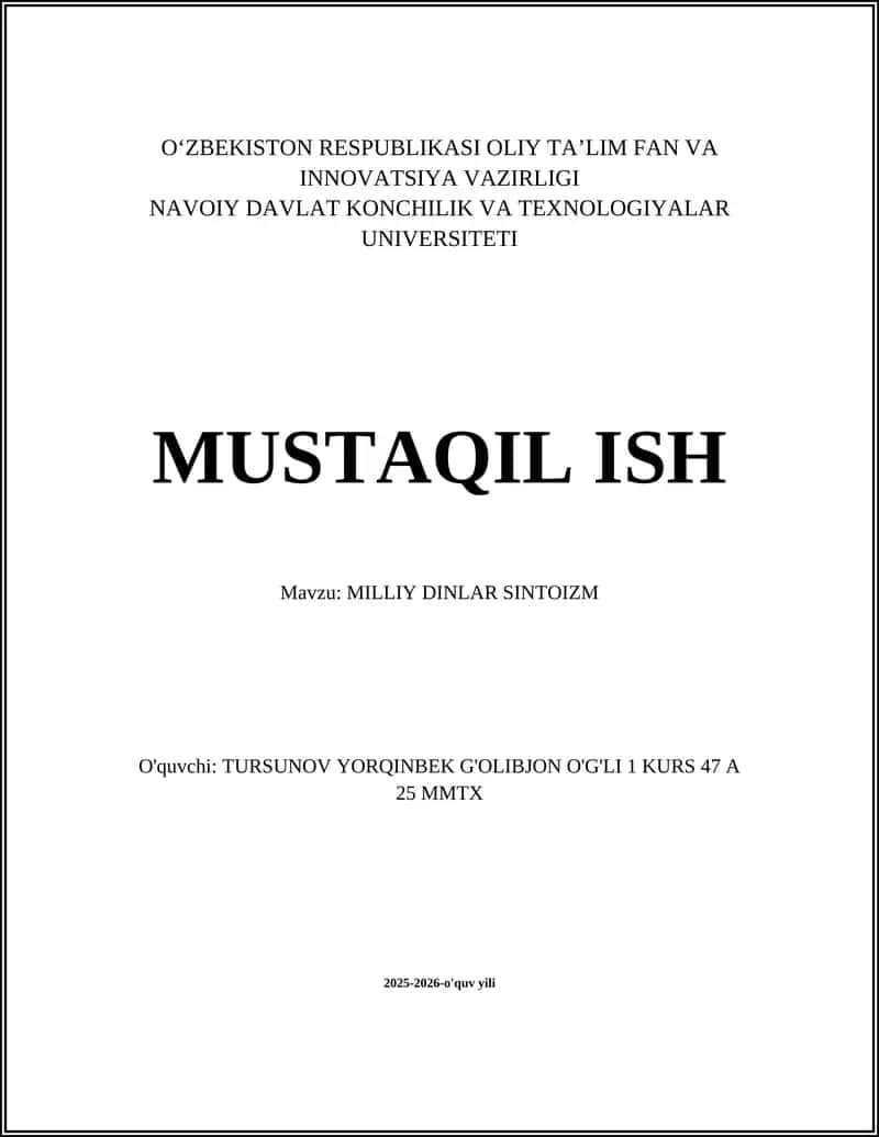 MILLIY DINLAR SINTOIZM