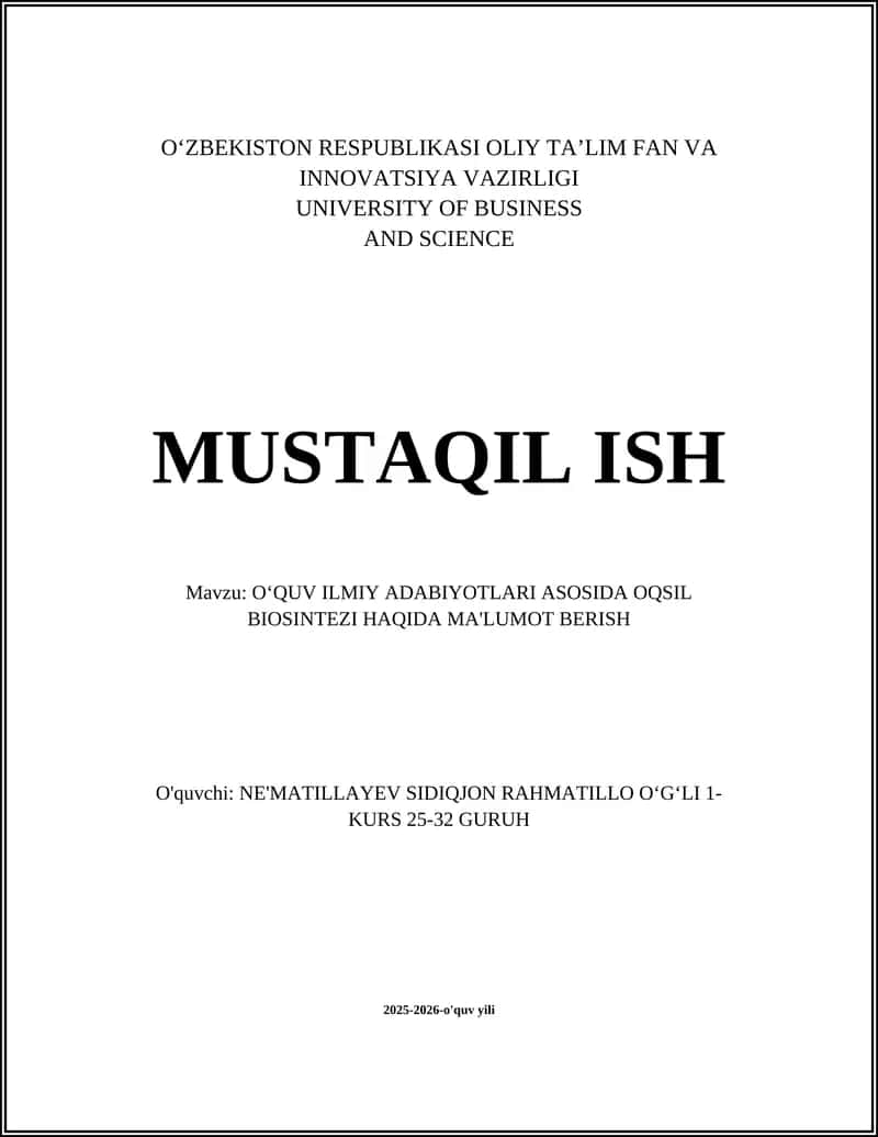 OʻQUV ILMIY ADABIYOTLARI ASOSIDA OQSIL BIOSINTEZI