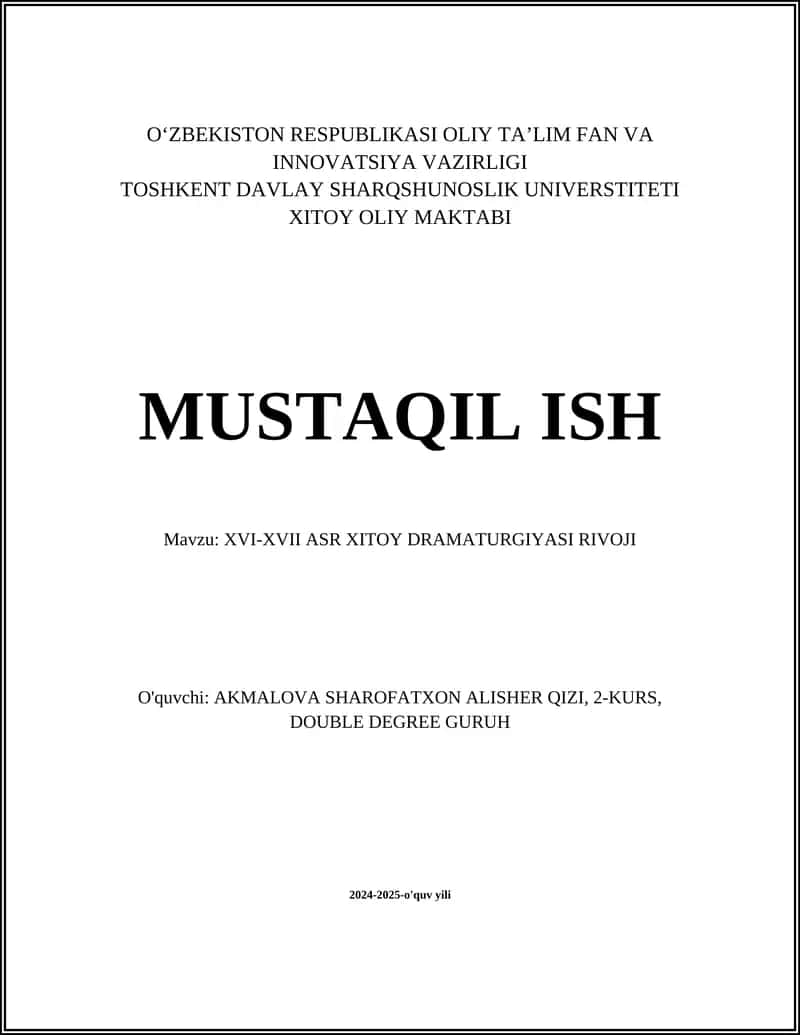 XVI-XVII ASR XITOY DRAMATURGIYASI RIVOJI