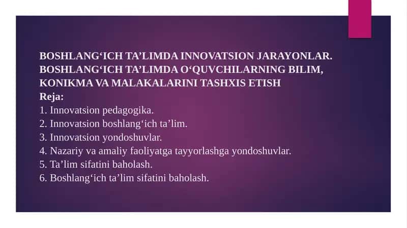 BOSHLANG‘ICH TA’LIMDA INNOVATSION JARAYONLAR