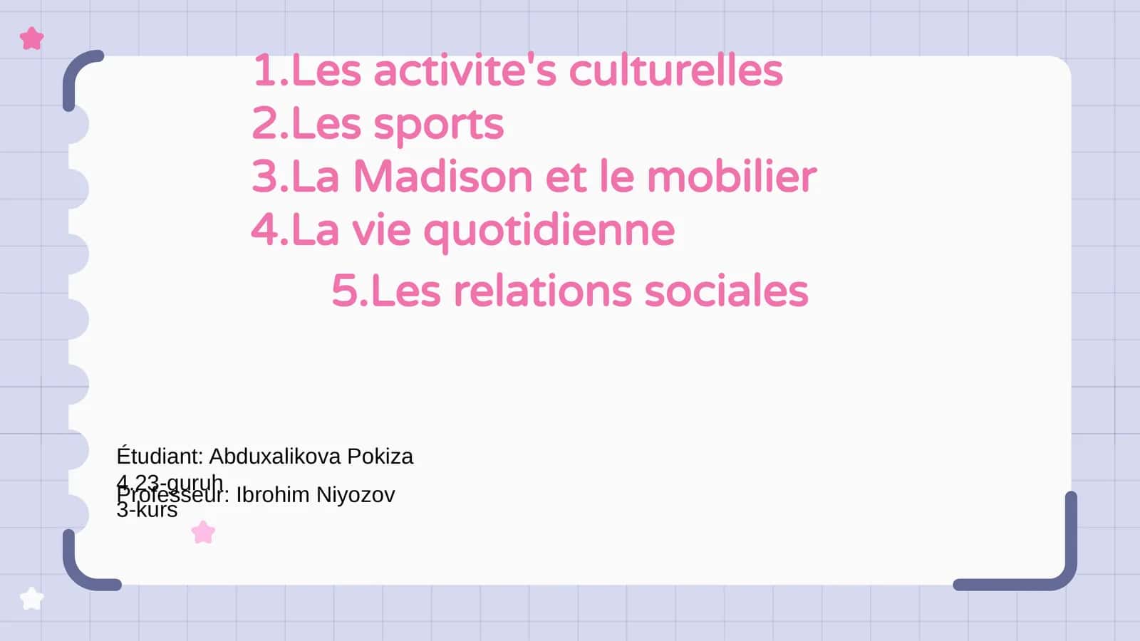 Introduction aux activités culturelles