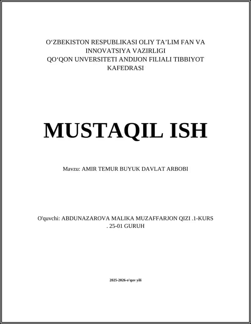 AMIR TEMUR BUYUK DAVLAT ARBOBI