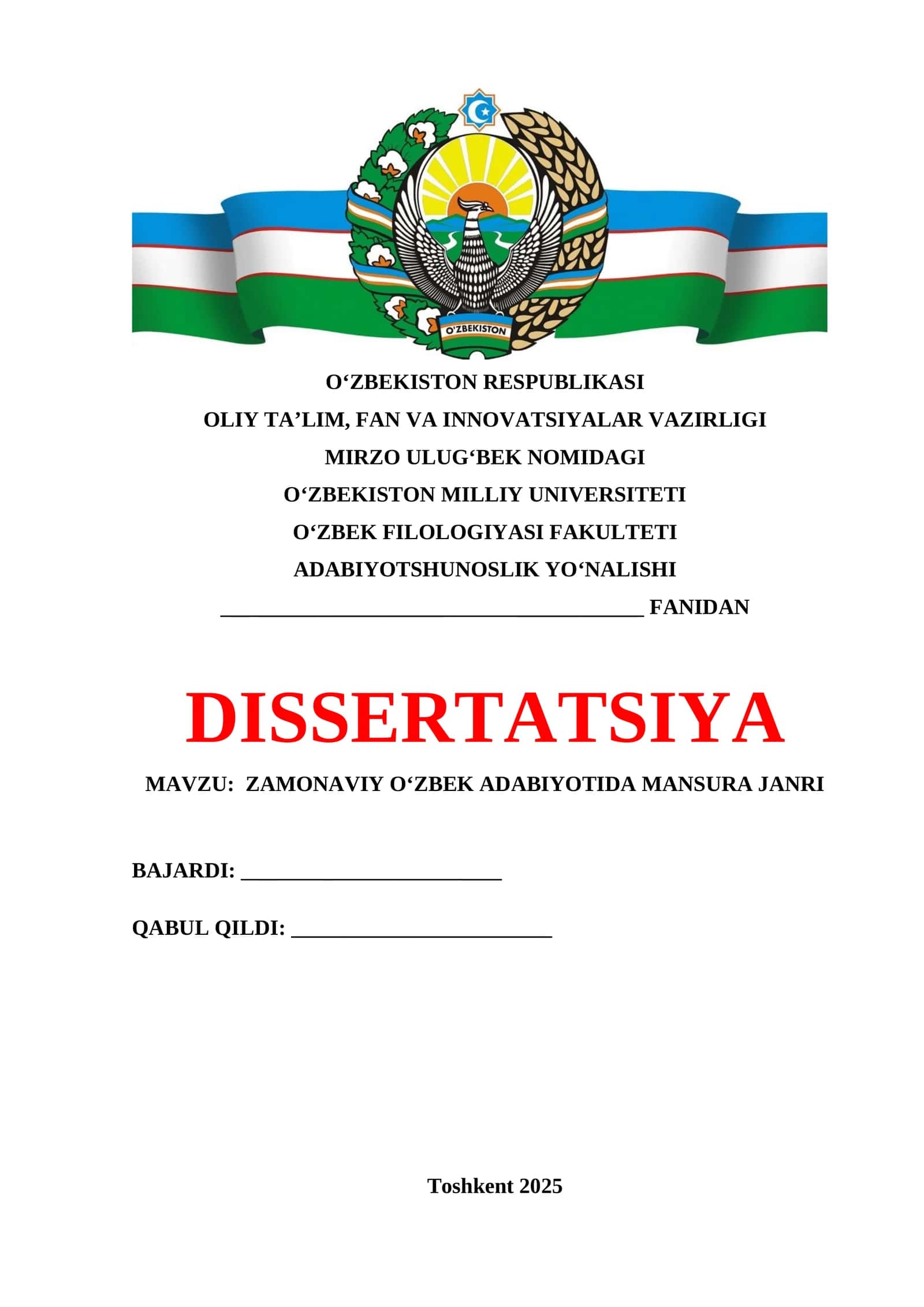 ZAMONAVIY O‘ZBEK ADABIYOTIDA MANSURA JANRI