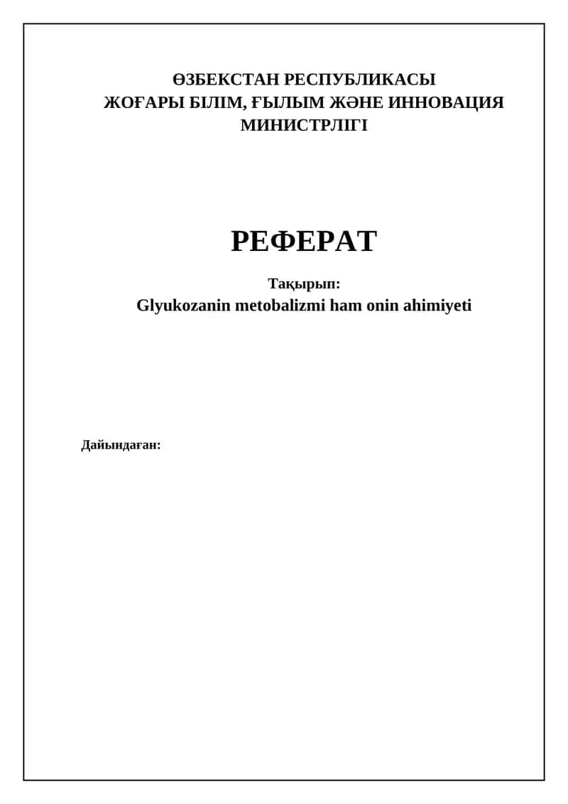 Glyukozanin metobalizmi ham onin ahimiyeti