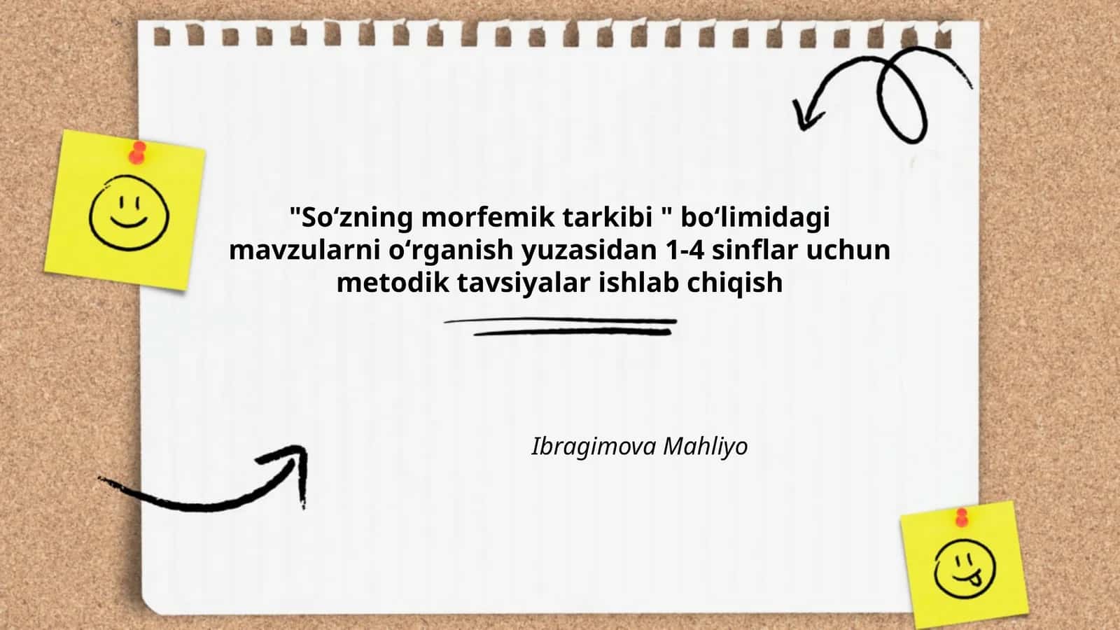 "Soʻzning morfemik tarkibi " boʻlimidagi mavzularni oʻrganish yuzasidan 1-4 sinflar uchun metodik tavsiyalar ishlab chiqish