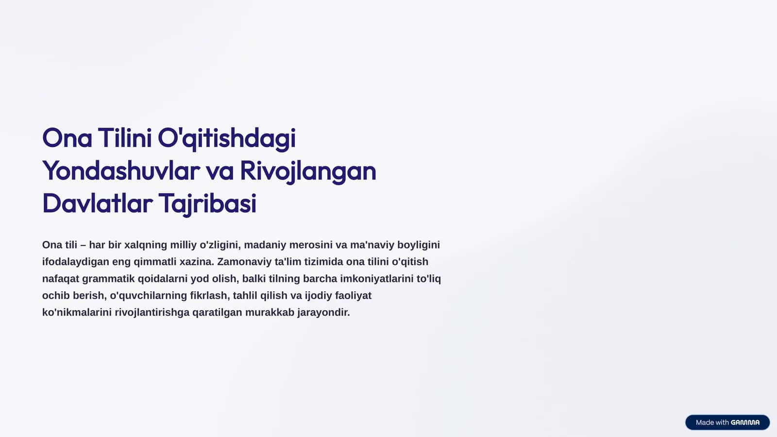 Ona Tilini O'qitishdagi Yondashuvlar va Rivojlangan Davlatlar Tajribasi