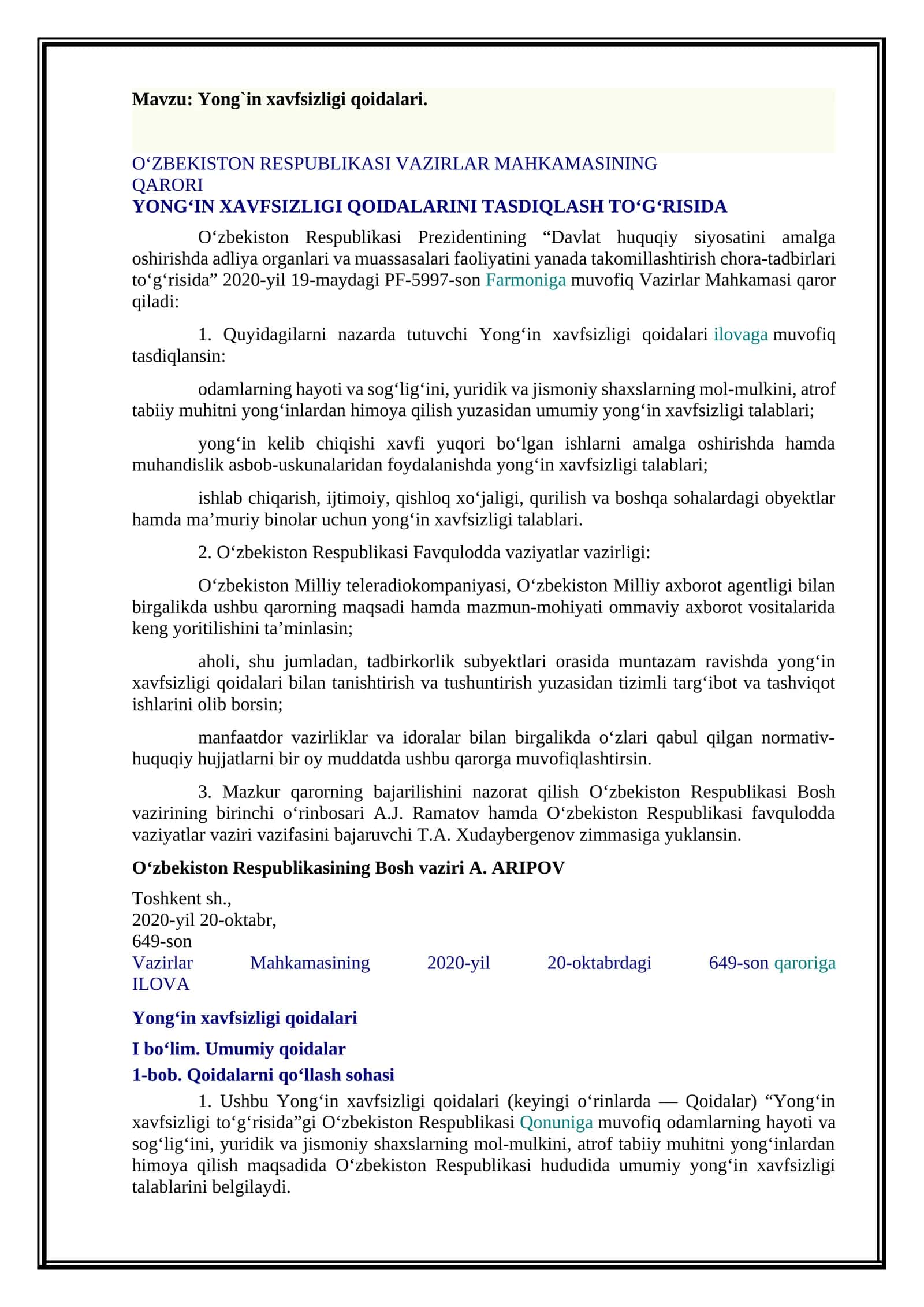 Yong`in xavfsizligi qoidalari