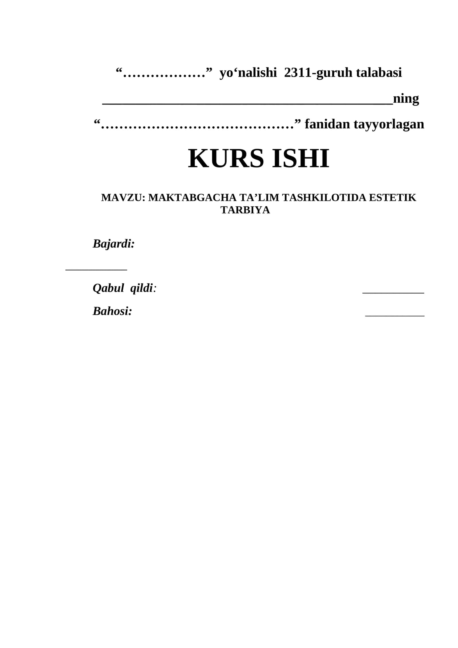 MAKTABGACHA TA’LIM TASHKILOTIDA ESTETIK TARBIYA