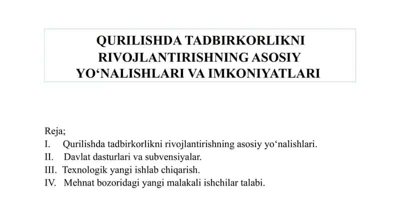 QURILISHNING MILLIY IQTISODIYOTINI TUTGAN O’RNI