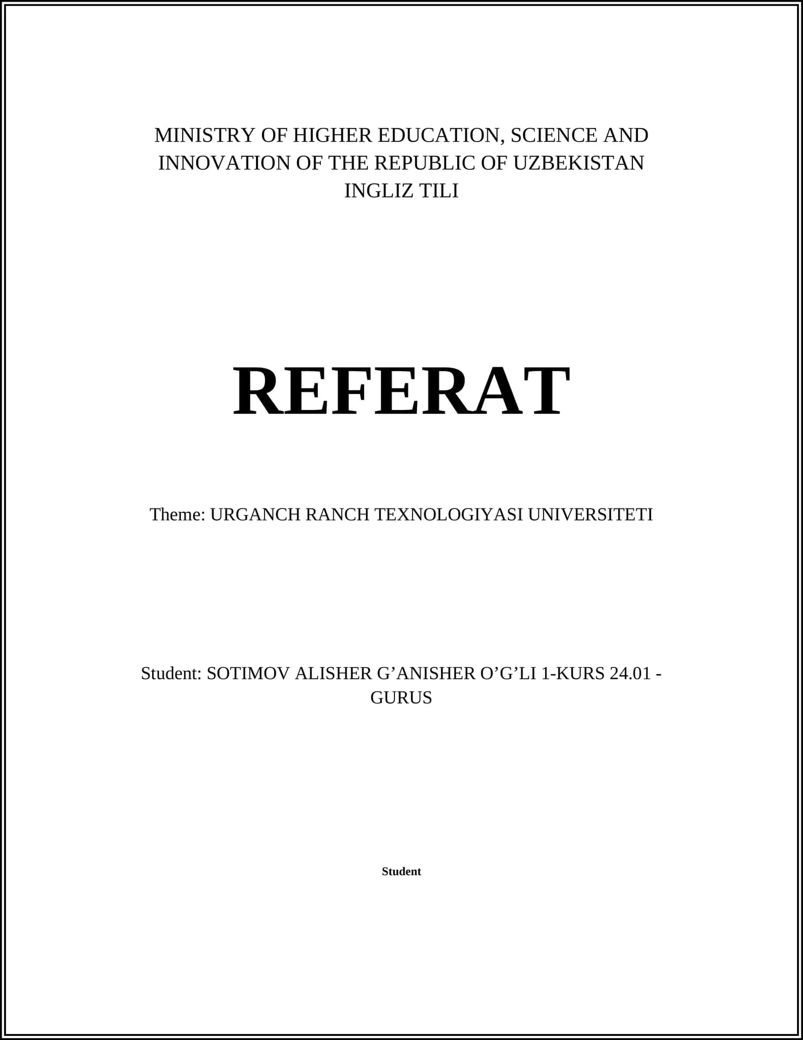 URGANCH RANCH TEXNOLOGIYASI UNIVERSITETI