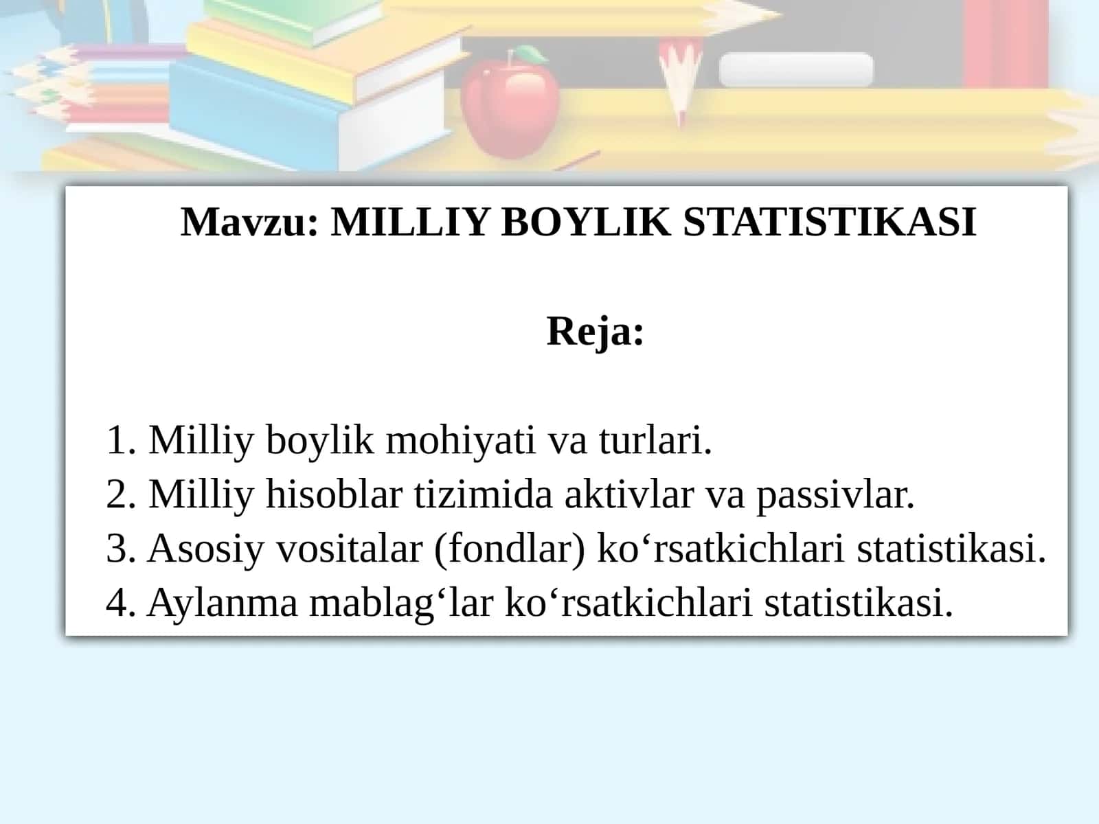 MILLIY BOYLIK STATISTIKASI