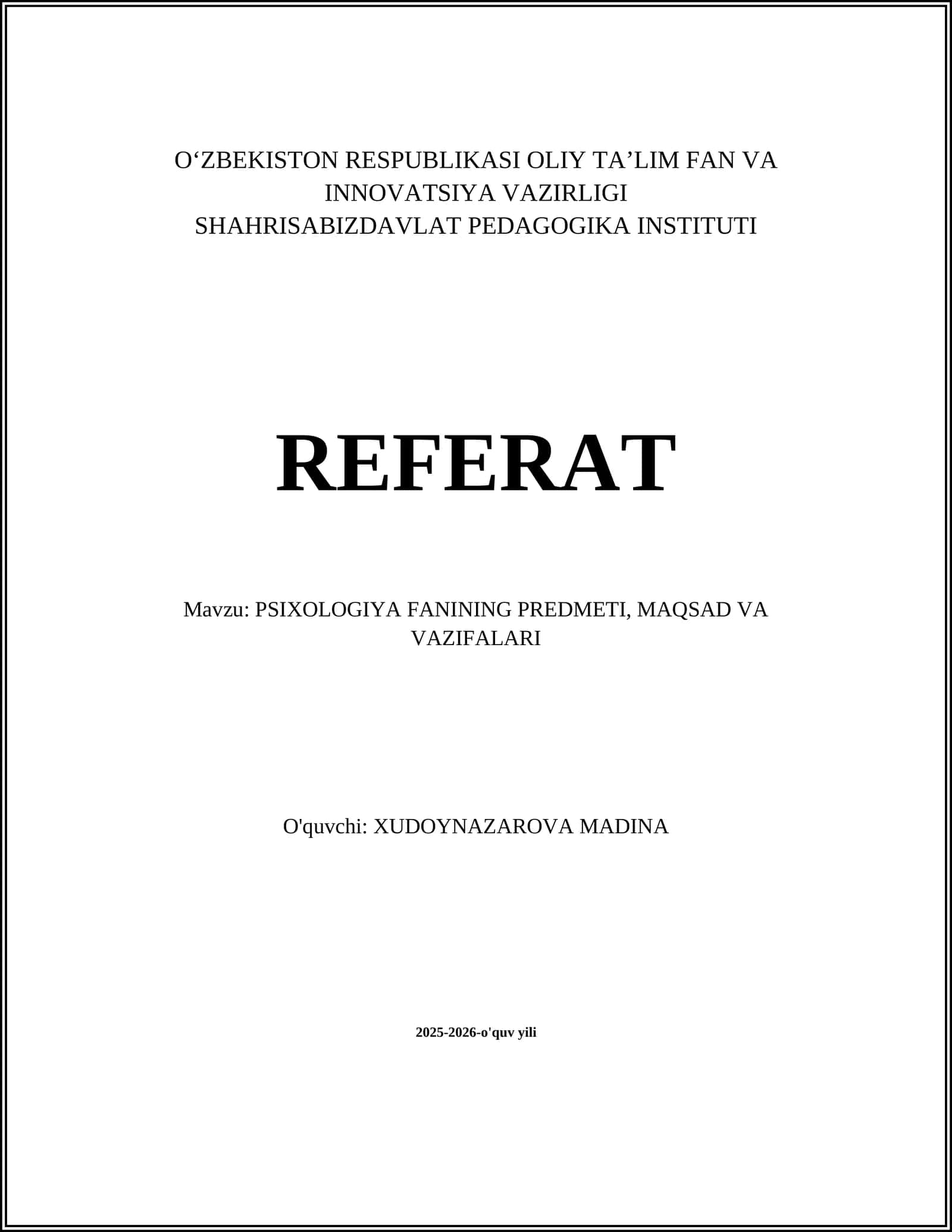 Psixologiya Fanining Predmeti, Maqsad va Vazifalari
