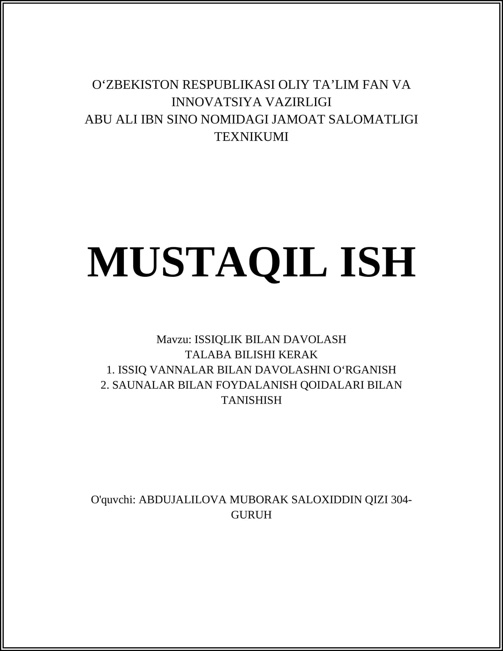 ISSIQLIK BILAN DAVOLASH