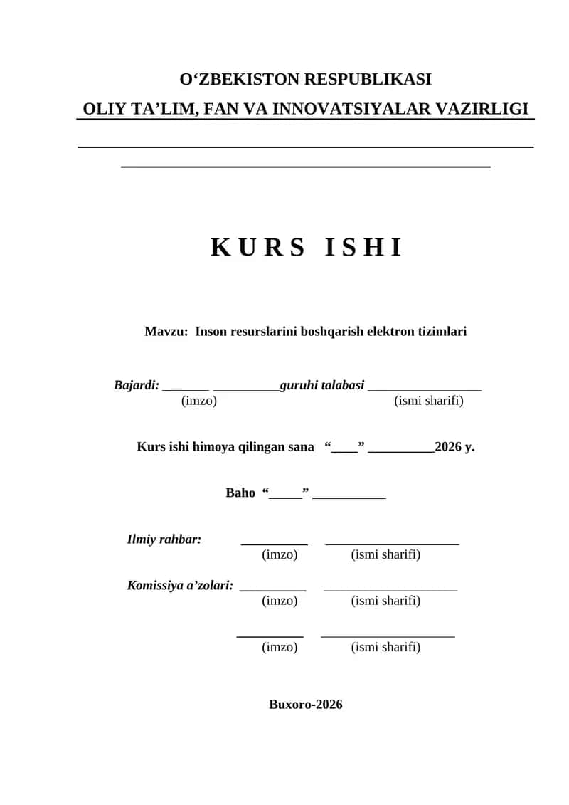 Inson resurslarini boshqarish elektron tizimlari kurs ishi