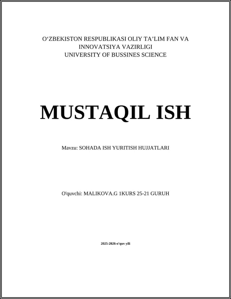 SOHADA ISH YURITISH HUJJATLARI