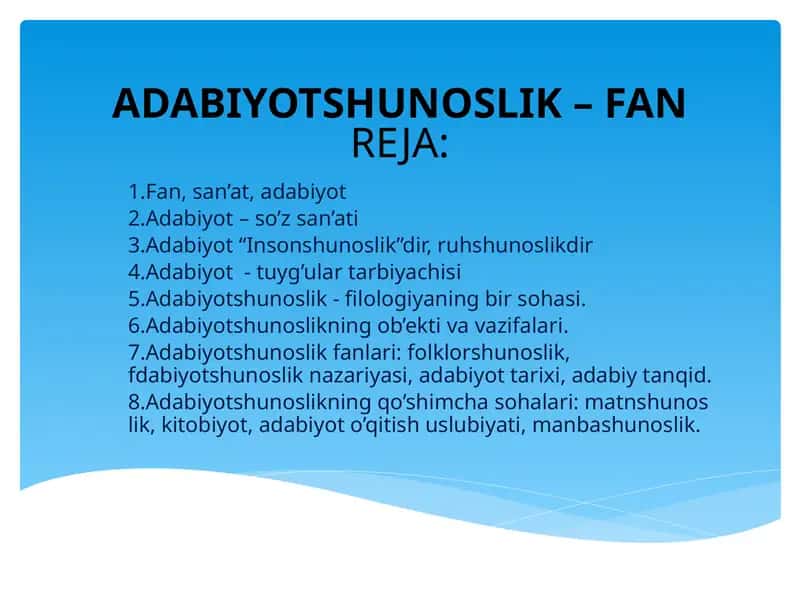 ADABIYOTSHUNOSLIK –FAN