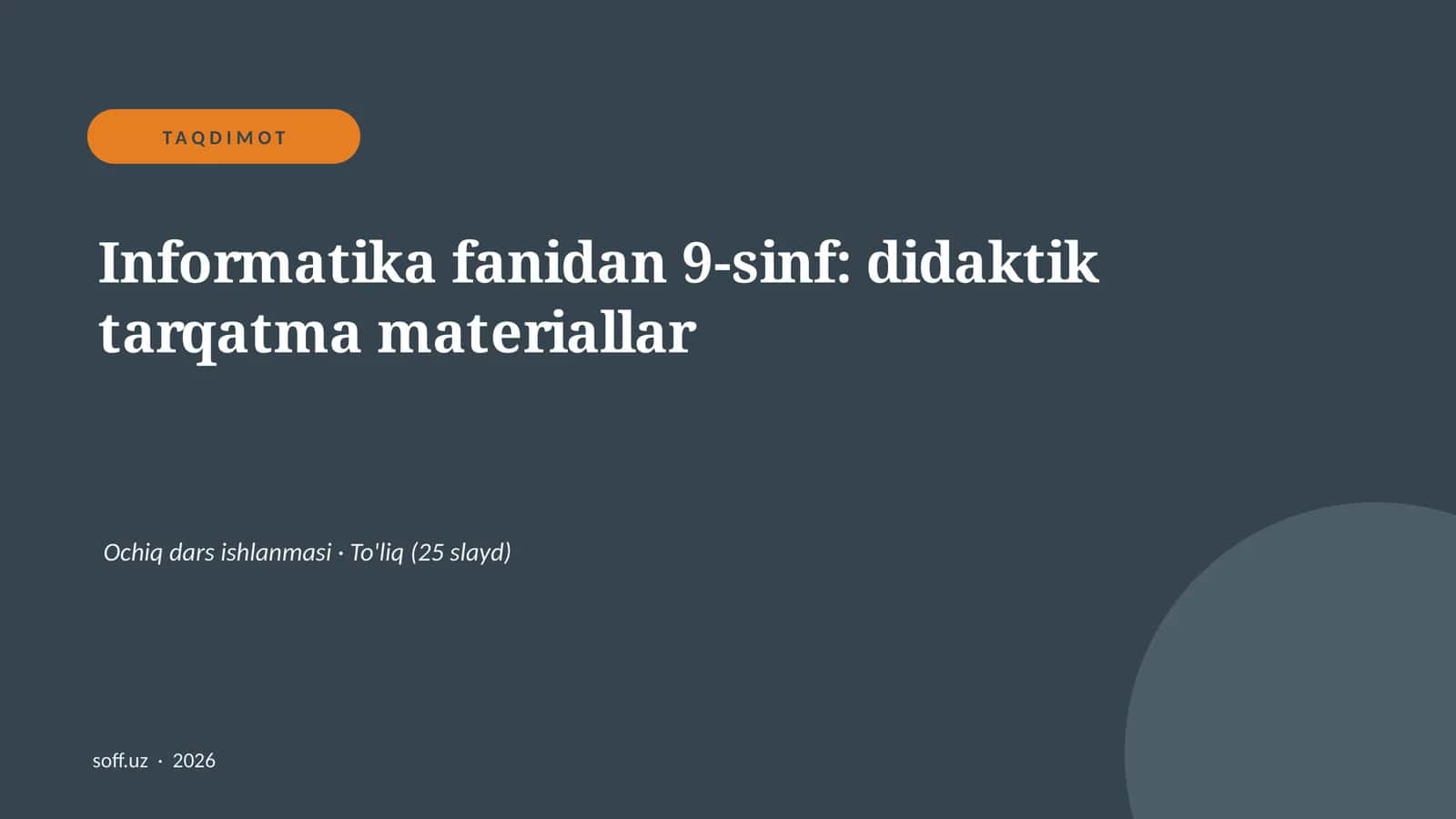 Informatika fanidan 9-sinf: didaktik tarqatma materiallar
