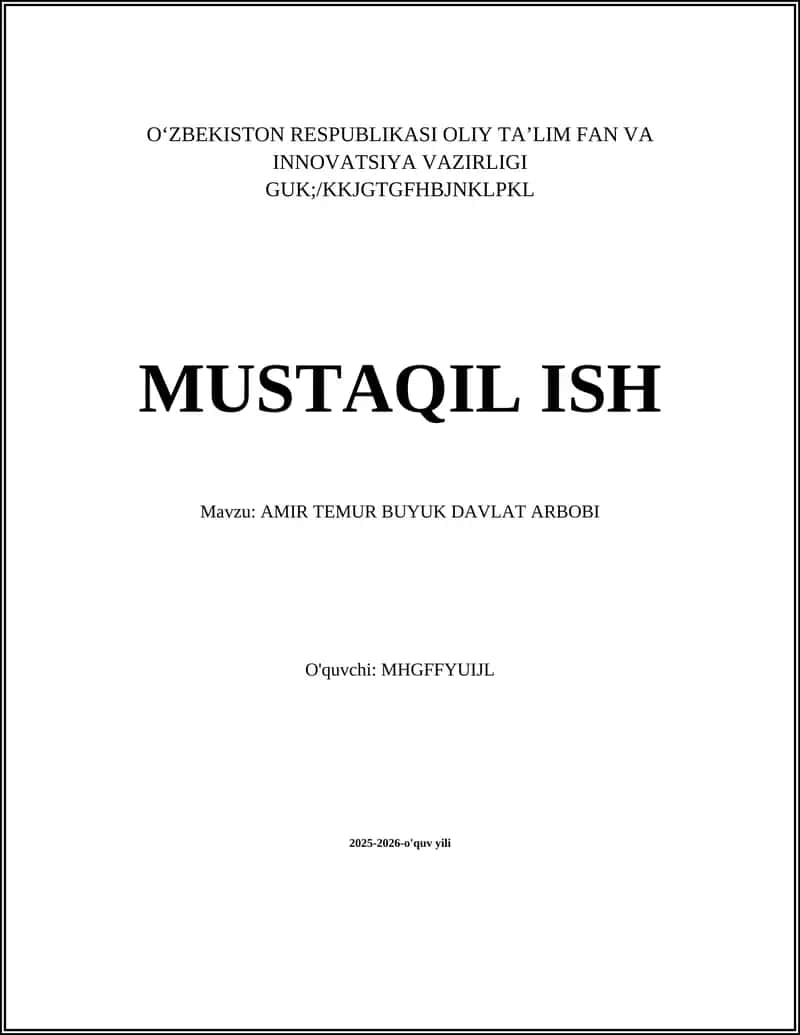 AMIR TEMUR BUYUK DAVLAT ARBOBI