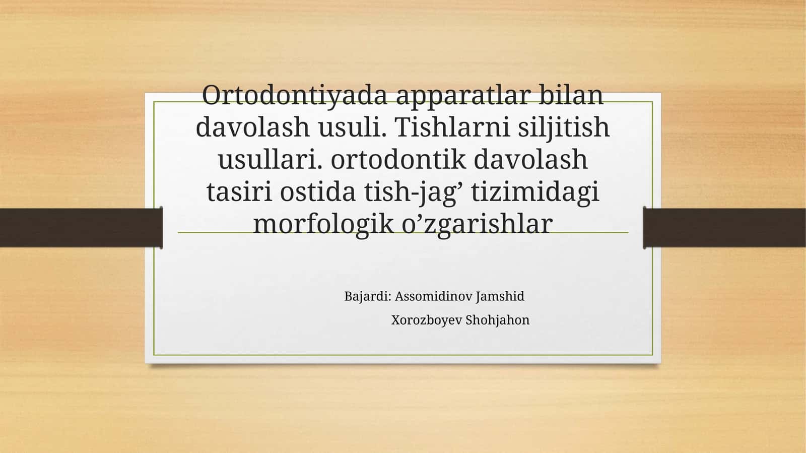 Ortodontiyada apparatlar bilan davolash usuli. Tishlarni siljitish usullari. ortodontik davolash ta'siri ostida tish-jag' tizimidagi morfologik o'zgarishlar
