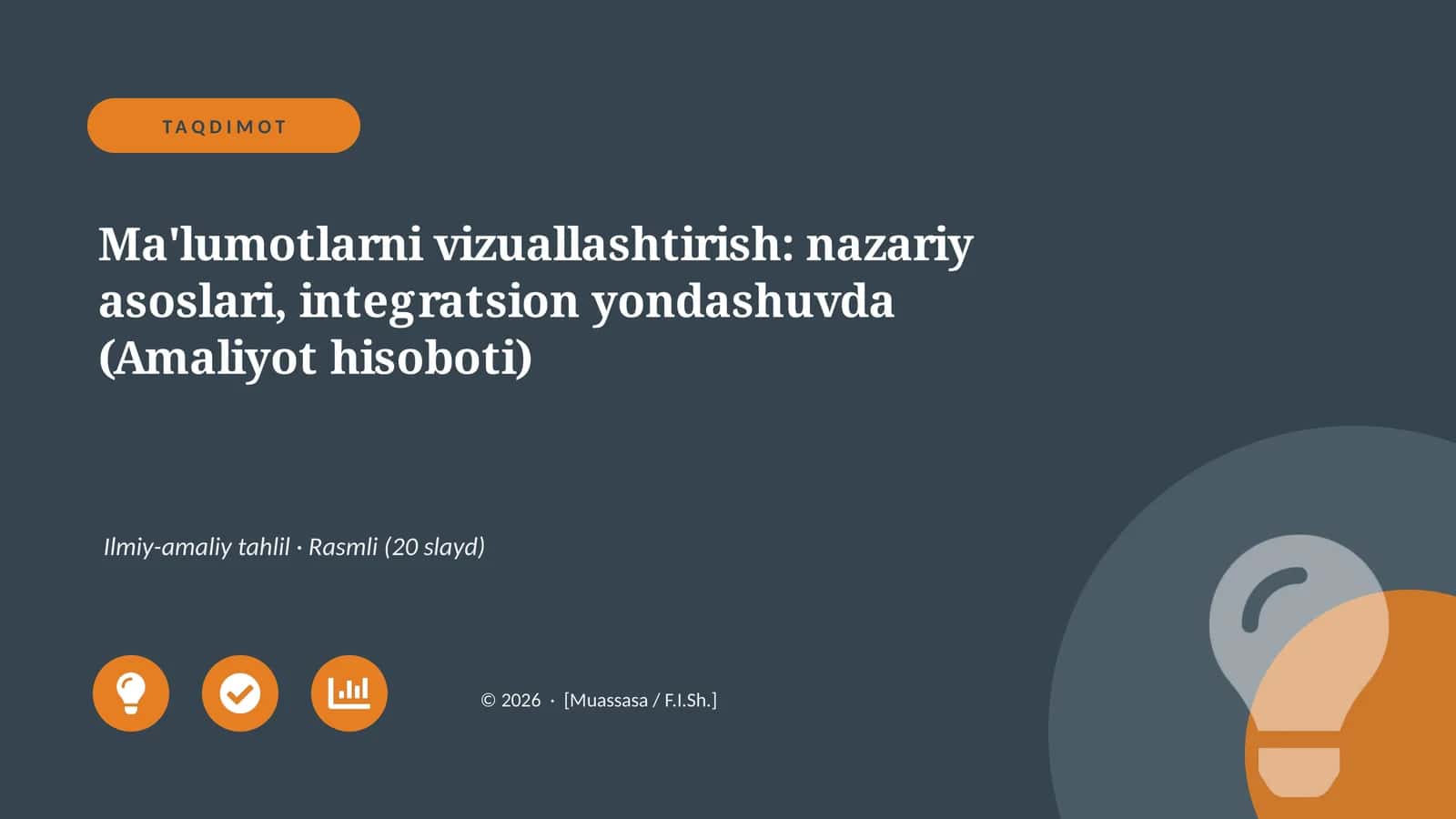 Ma'lumotlarni vizuallashtirish: nazariy asoslari, integratsion yondashuvda (Amaliyot hisoboti)