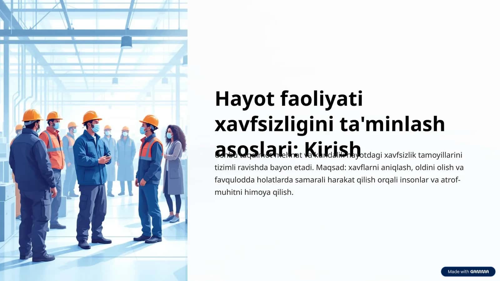 Hayot faoliyati xavfsizligini ta'minlash asoslari: Kirish