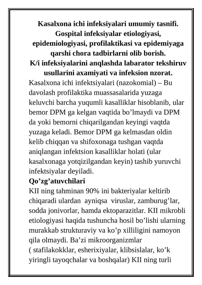 Kasalxona Ichi Infektsiyalari