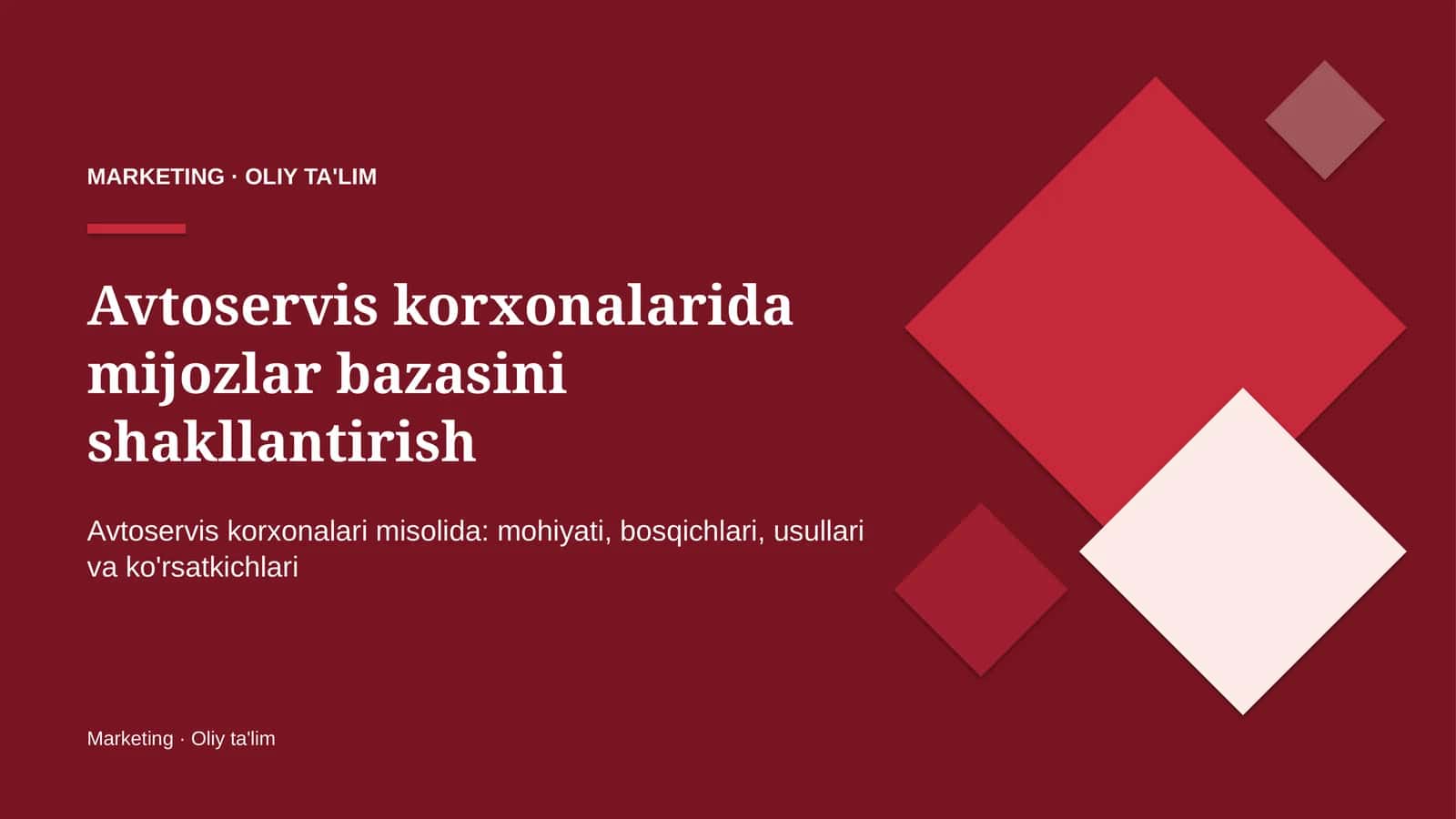 Avtoservis korxonalarida mijozlar bazasini shakllantirish