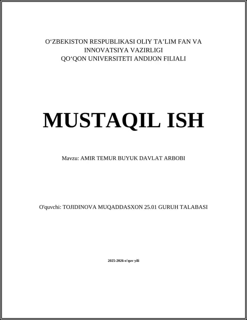 AMIR TEMUR BUYUK DAVLAT ARBOBI