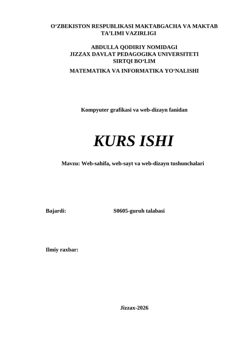 Kompyuter grafikasi va web-dizayn fanidan KURS ISHI