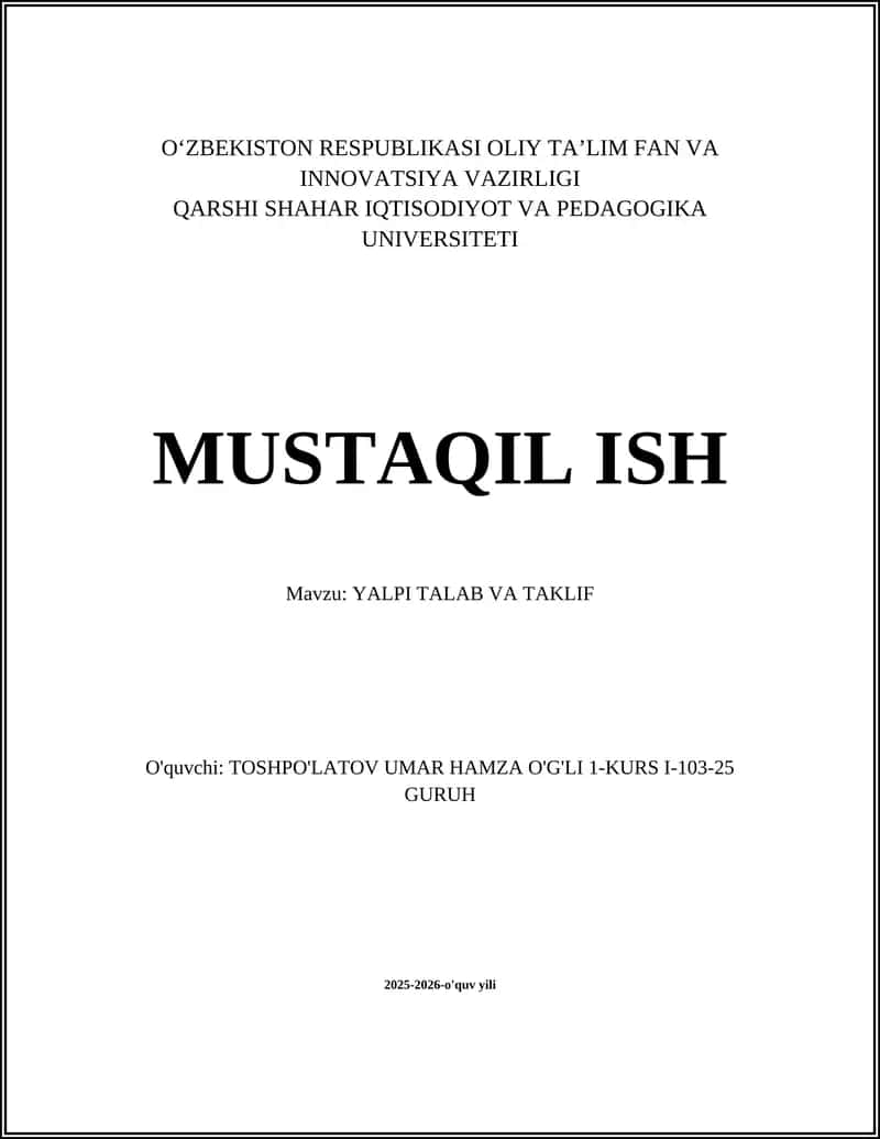 Yalpi talab va taklif