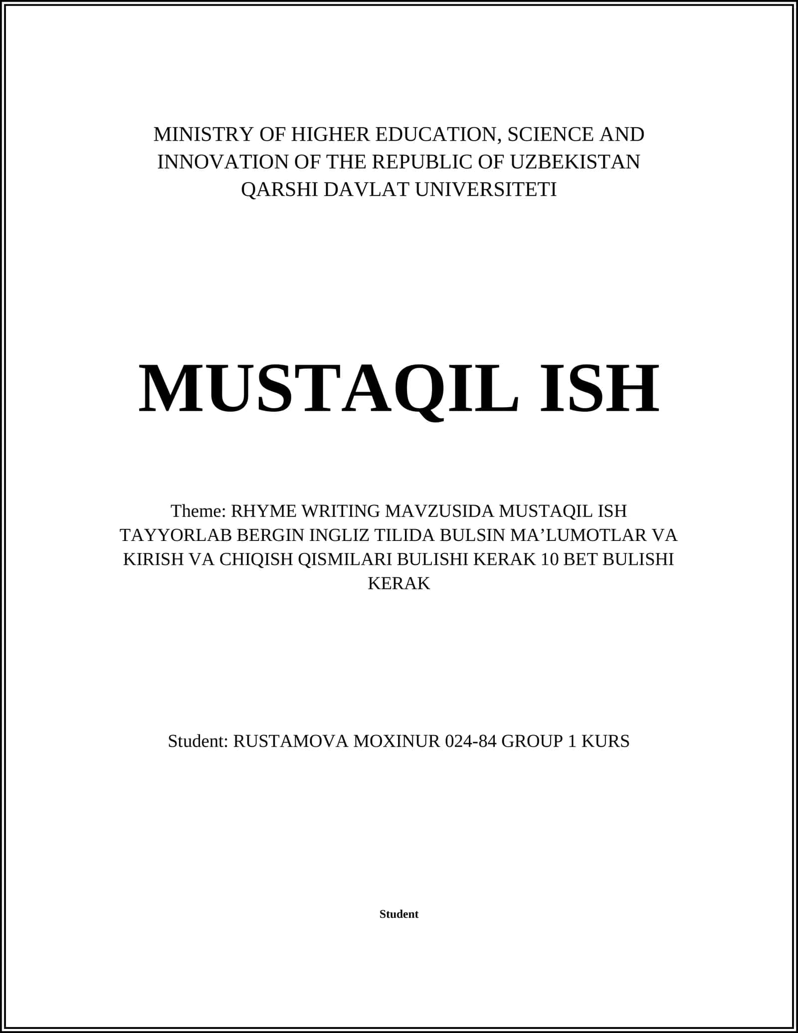 RHYME WRITING MAVZUSIDA MUSTAQIL ISH