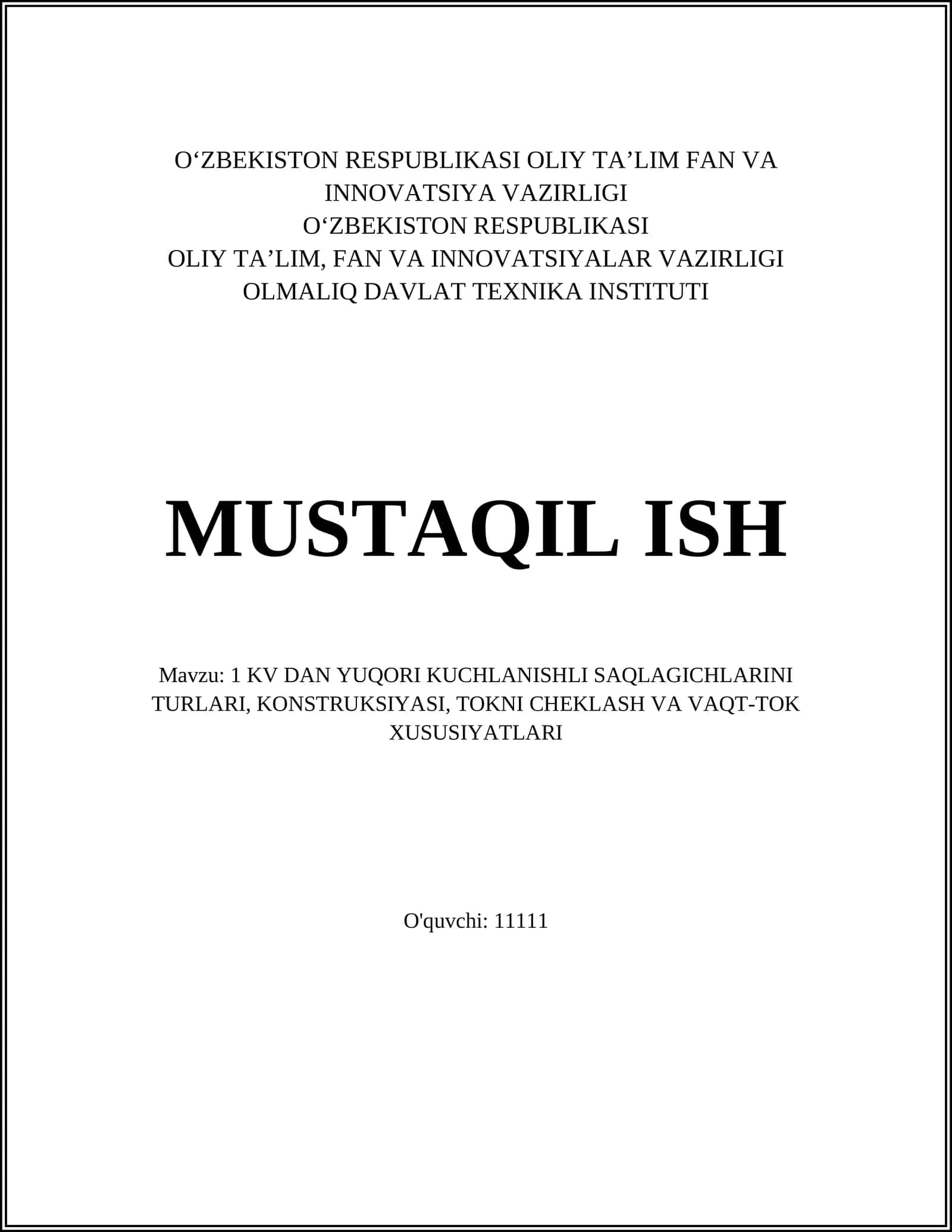 1 KV DAN YUQORI KUCHLANISHLI SAQLAGICHLARINI TURLARI, KONSTRUKSIYASI, TOKNI CHEKLASH VA VAQT-TOK XUSUSIYATLARI