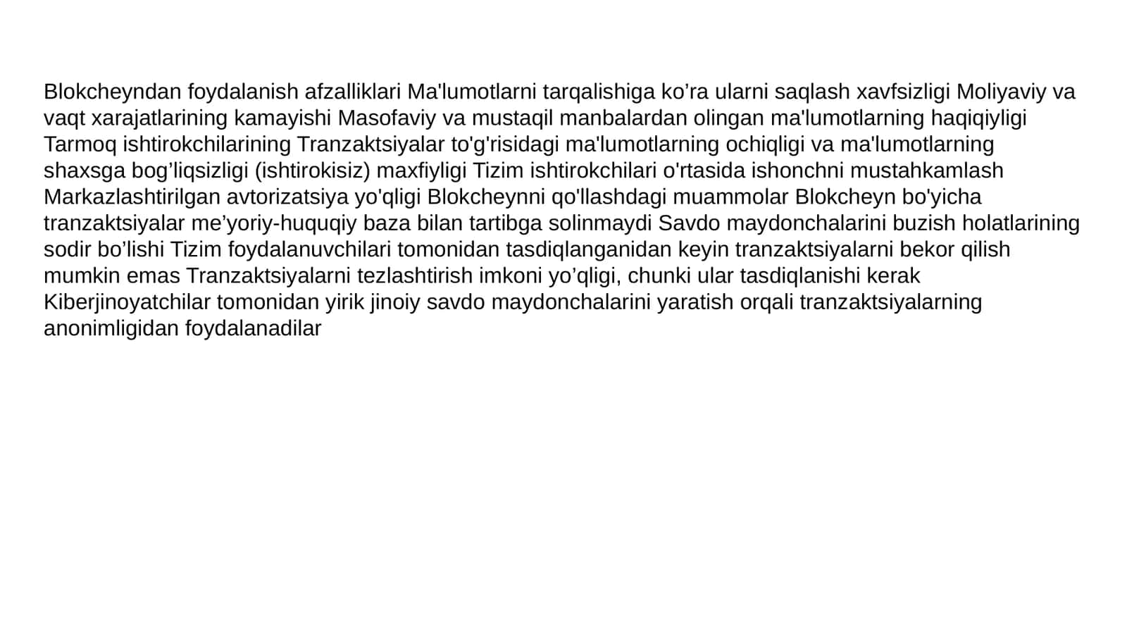 Blokcheyn foydalanish afzalliklari