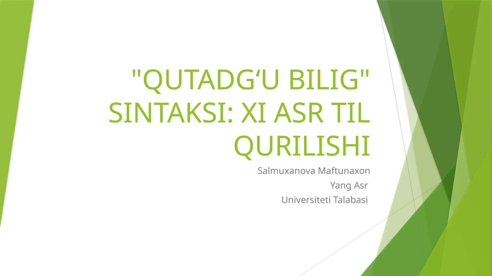 QUTADG‘U BILIG" SINTAKSI: XI ASR TIL QURILISHI
