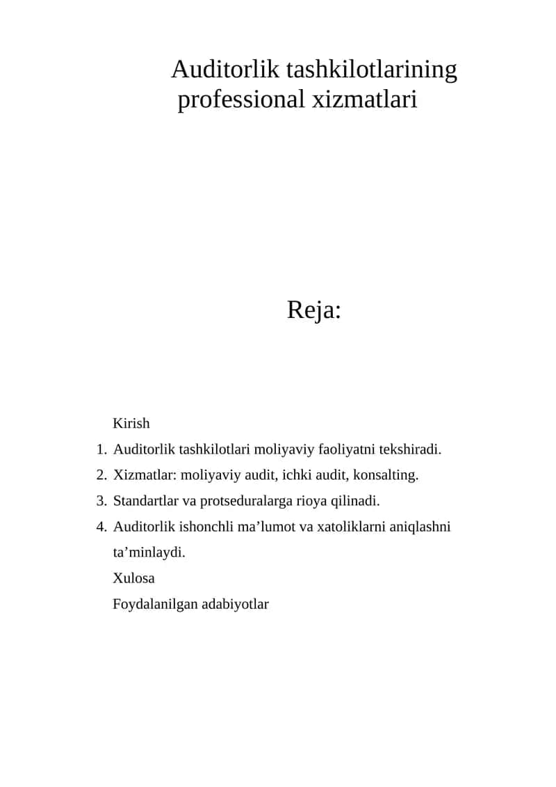 Auditorlik tashkilotlarining professional xizmatlari