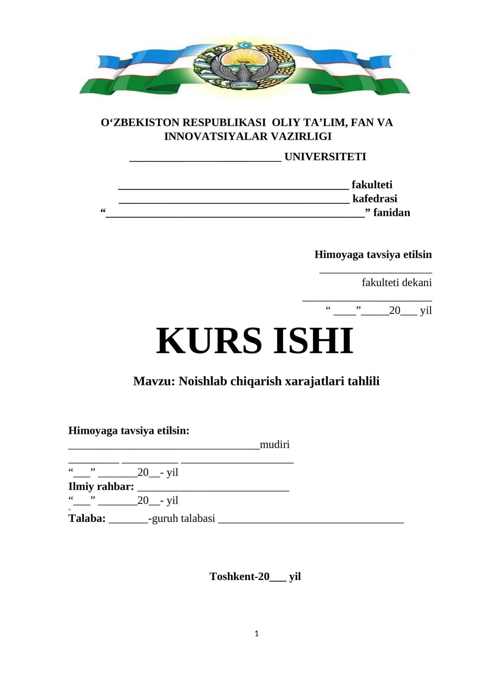 Noishlab chiqarish xarajatlari tahlili
