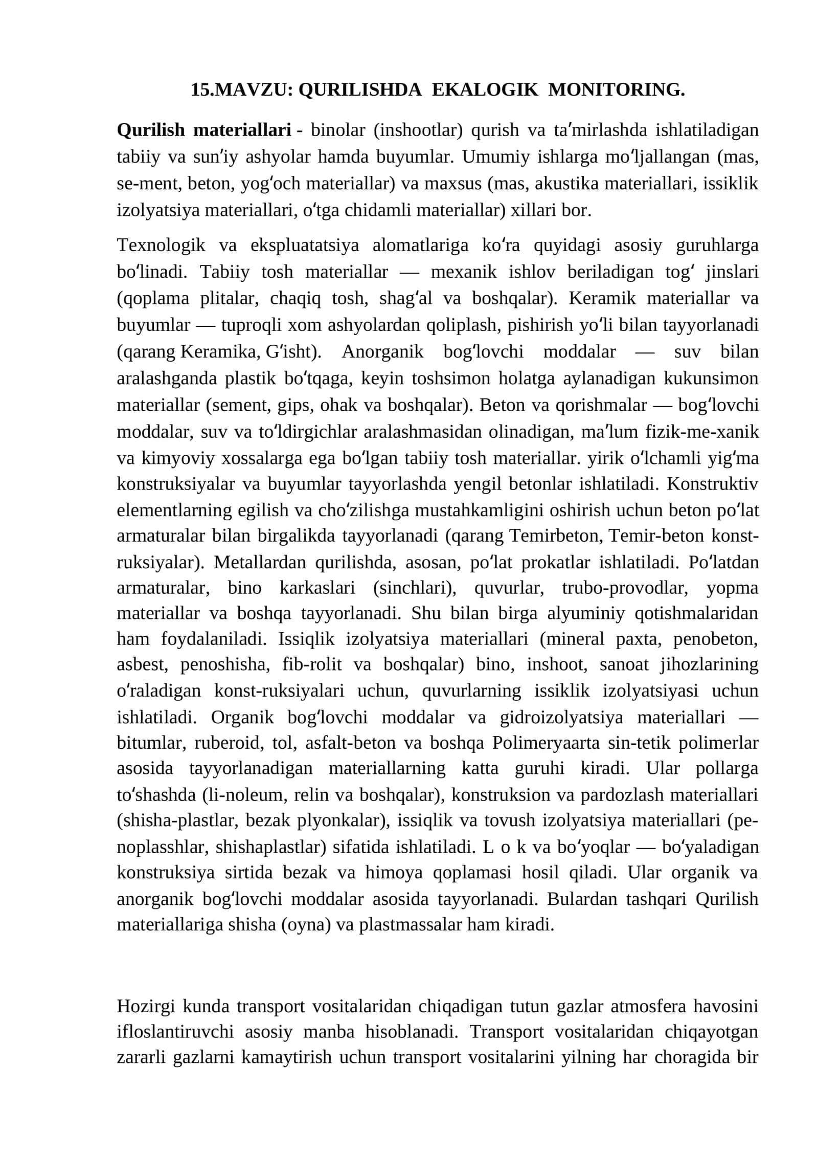 QURILISHDA EKALOGIK MONITORING