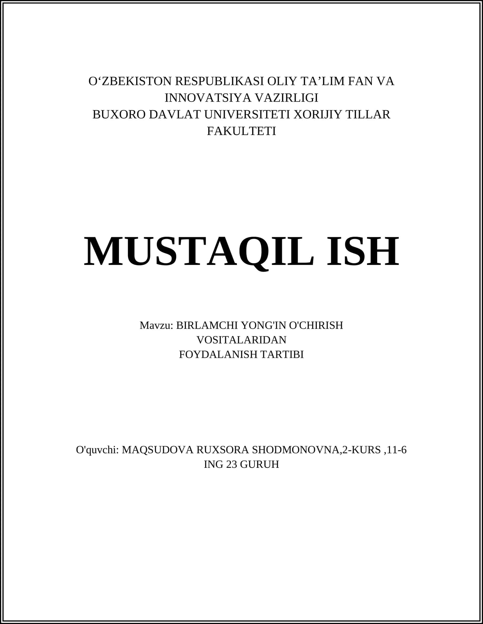 BIRLAMCHI YONG'IN O'CHIRISH VOSITALARIDAN