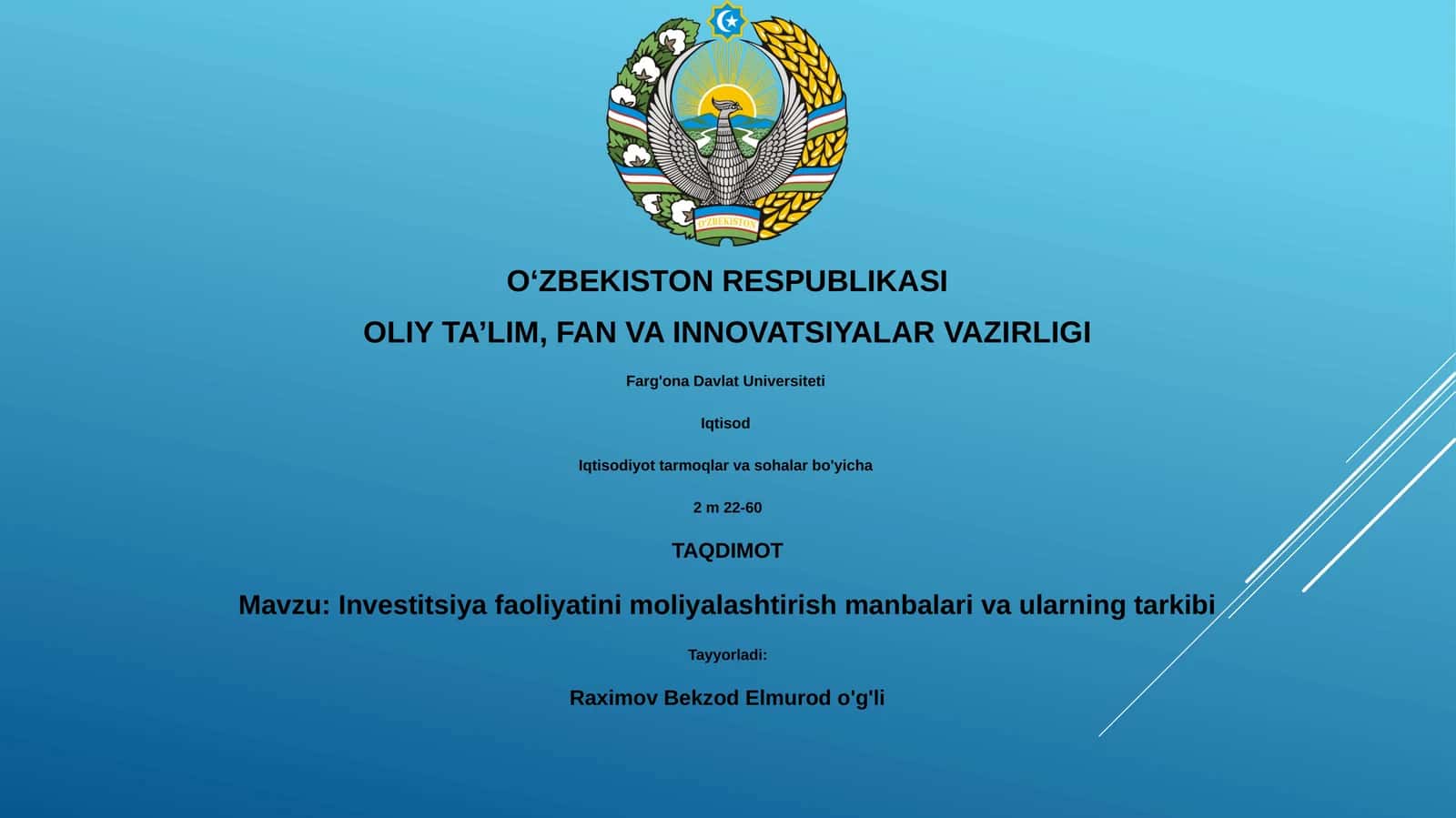 Investitsiya faoliyatini moliyalashtirish manbalari va ularning tarkibi
