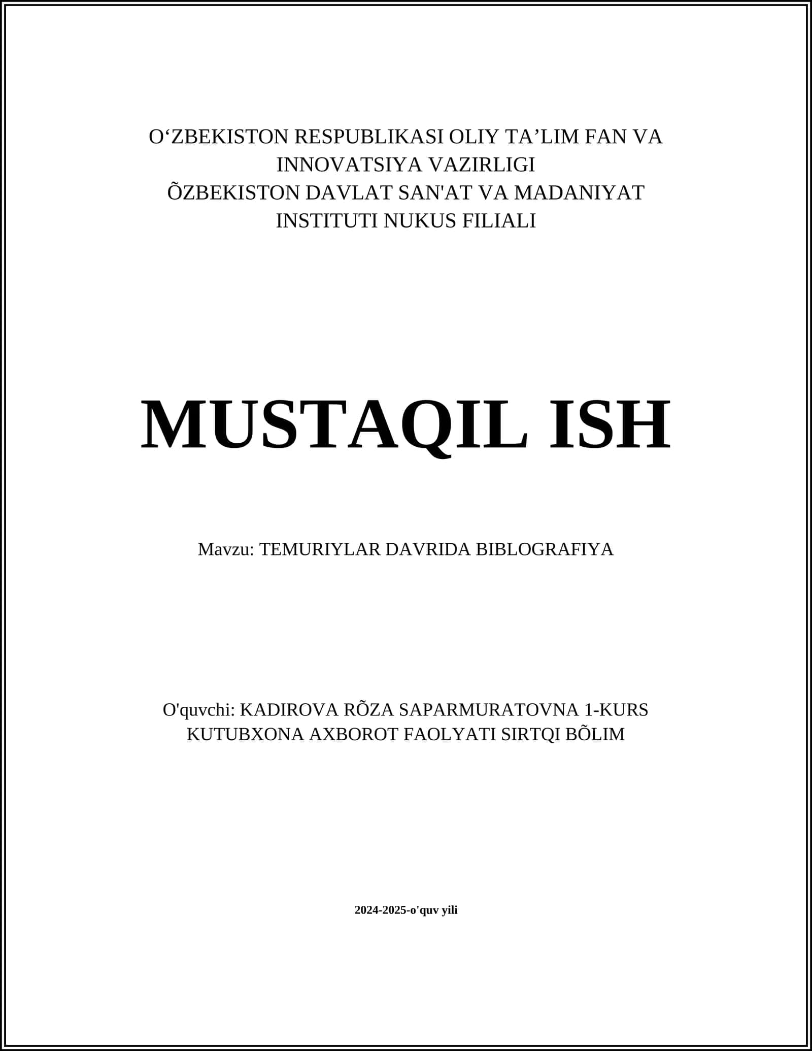 TEMURIYLAR DAVRIDA BIBLOGRAFIYA