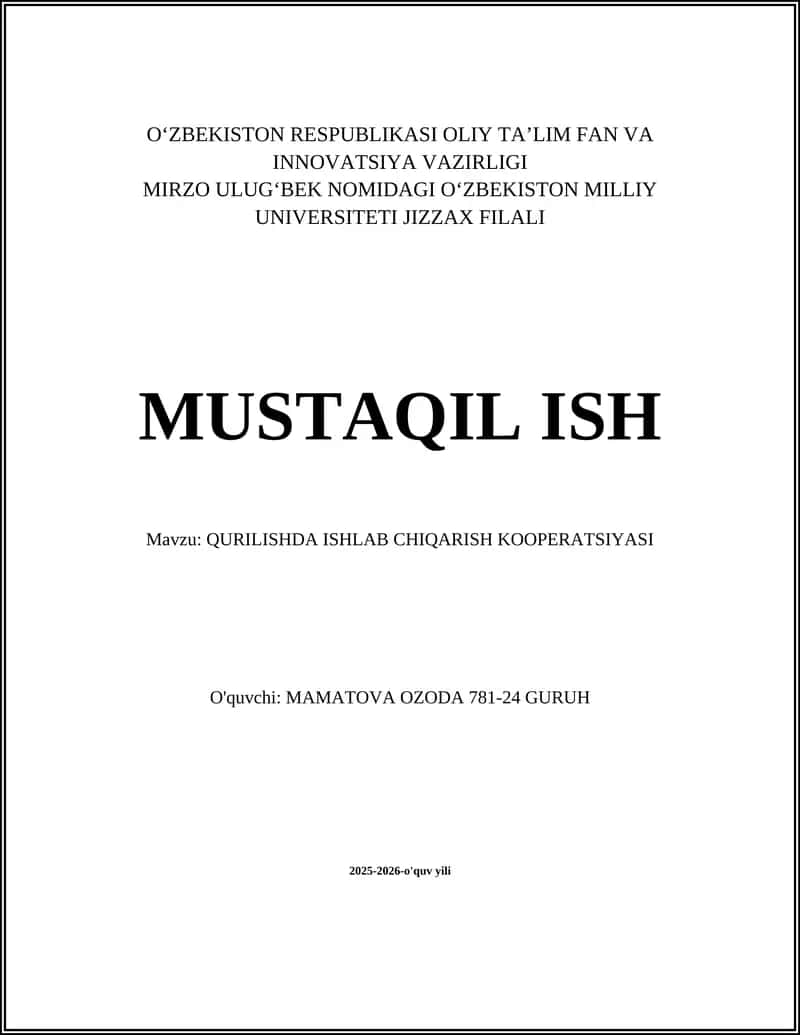 Qurilishda Ishlab Chiqarish Kooperatsiyasi