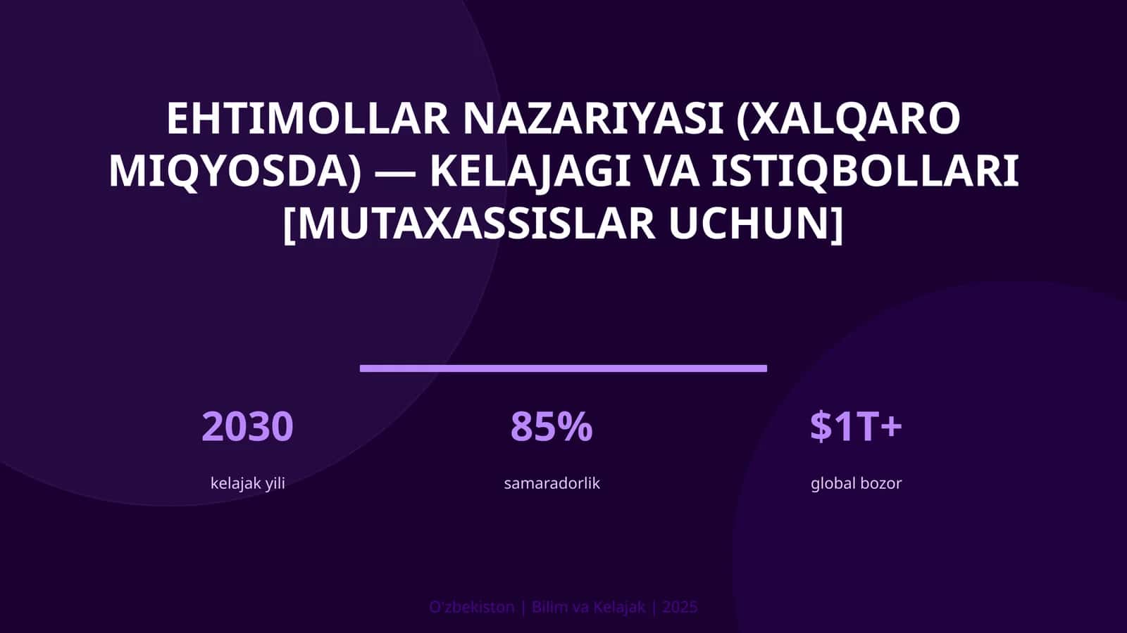 EHTIMOLLAR NAZARIYASI (XALQARO MIQYOSDA) — KELAJAGI VA ISTIQBOLLARI [MUTAXASSISLAR UCHUN]